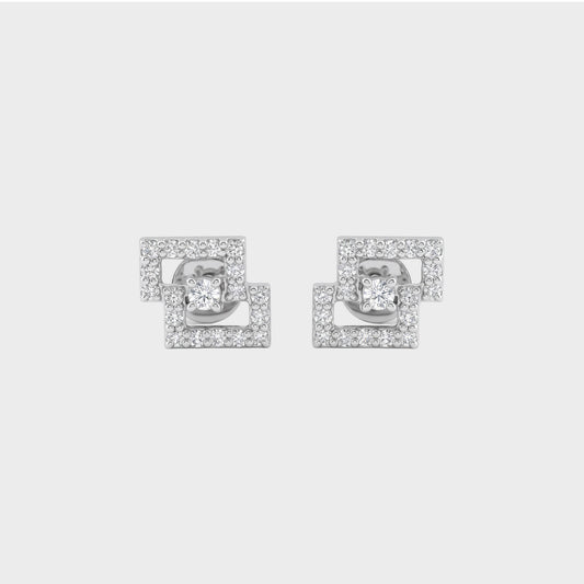 Rectangle Shape Round Cut Natural Diamond Cluster Earrings