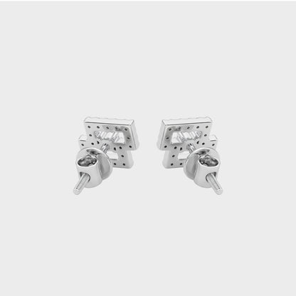 Round Cut Lab Diamond Rectangle Shape Cluster Earrings
