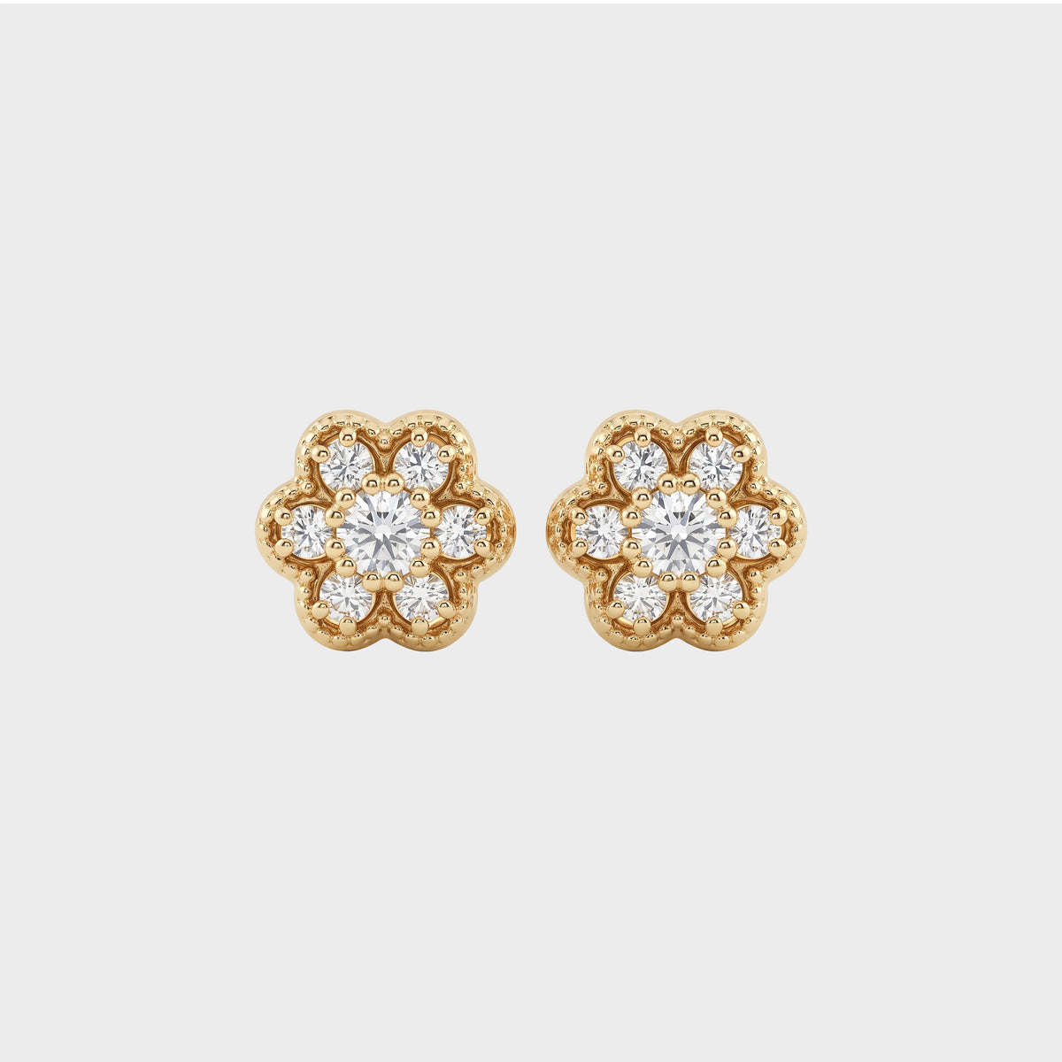 Natural Round Diamond Dainty Flower Stud Earrings