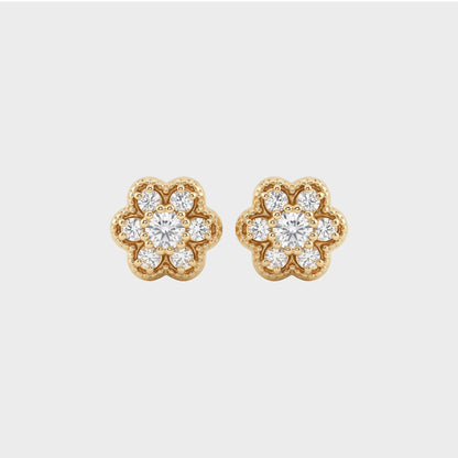 Natural Round Diamond Dainty Flower Stud Earrings