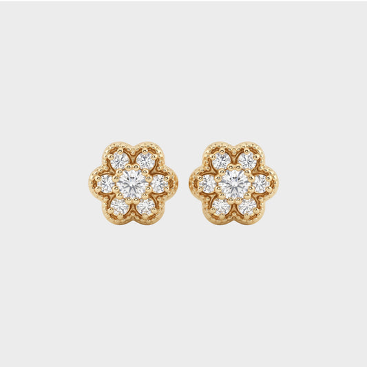 Round Shape Lab Diamond Floral Stud Earrings