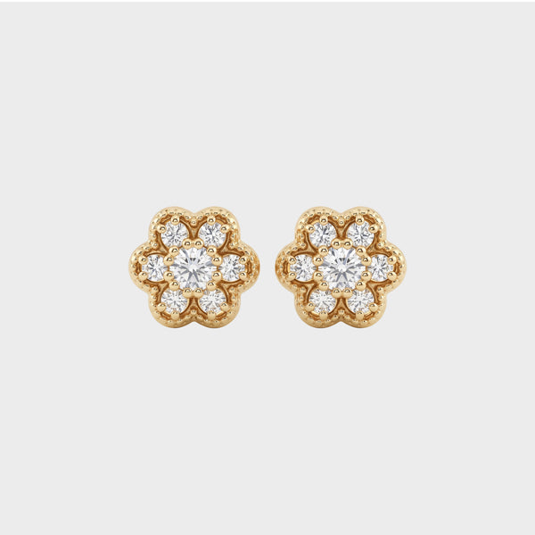 Round Shape Lab Diamond Floral Stud Earrings
