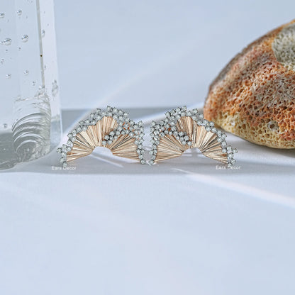 Round Cut Lab Diamond Fan Shaped Stud Earring.