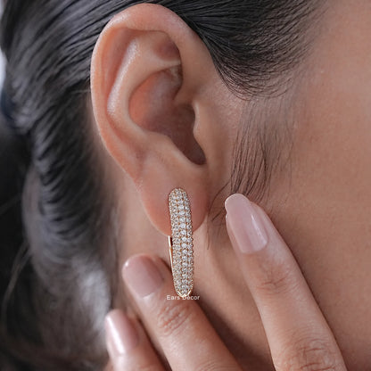 Round Cut Natural Diamond Pave Set Hoop Earring