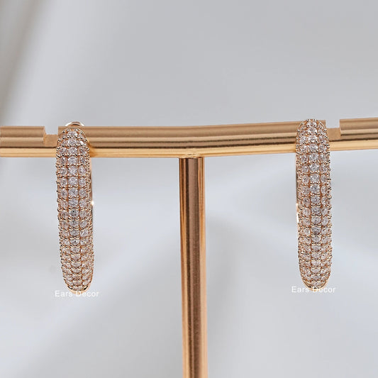 Round Cut Natural Diamond Pave Set Hoop Earring