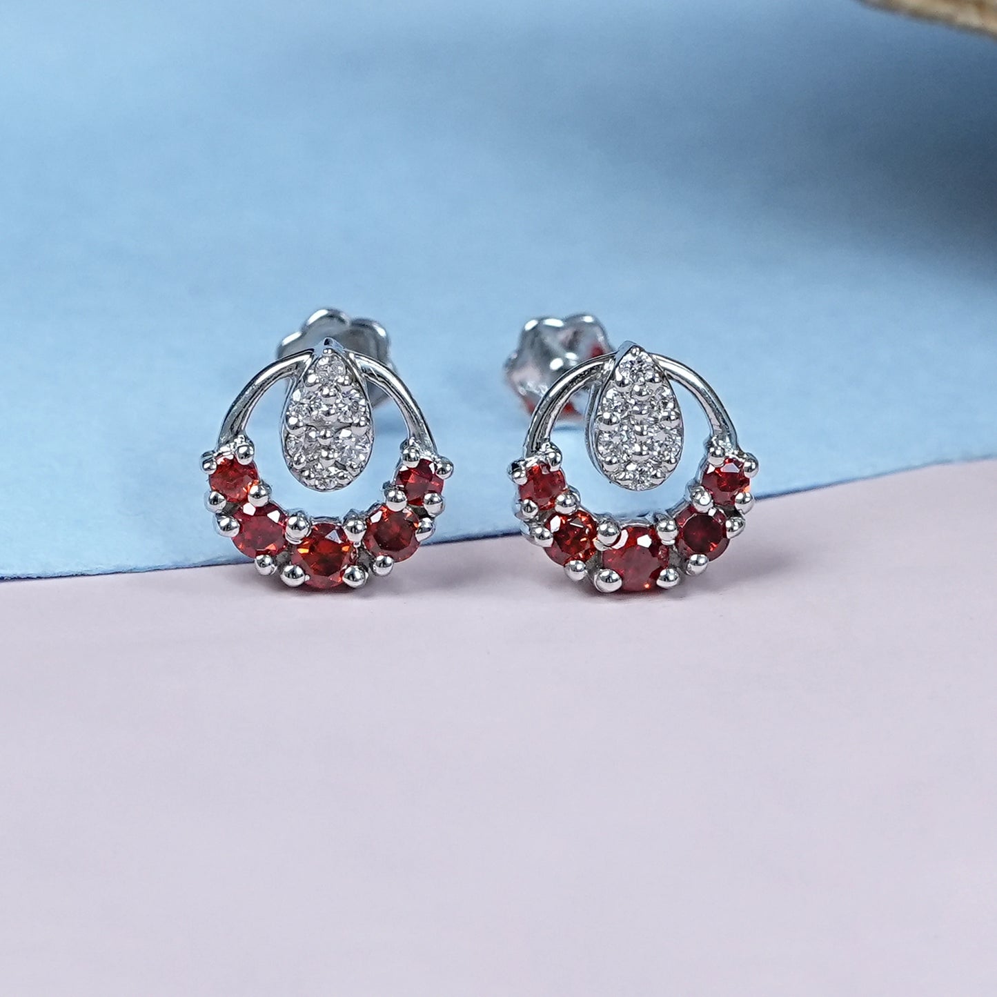 Tiny Round Diamond Ruby Gemstone Earrings