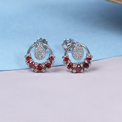 Tiny Round Diamond Ruby Gemstone Earrings