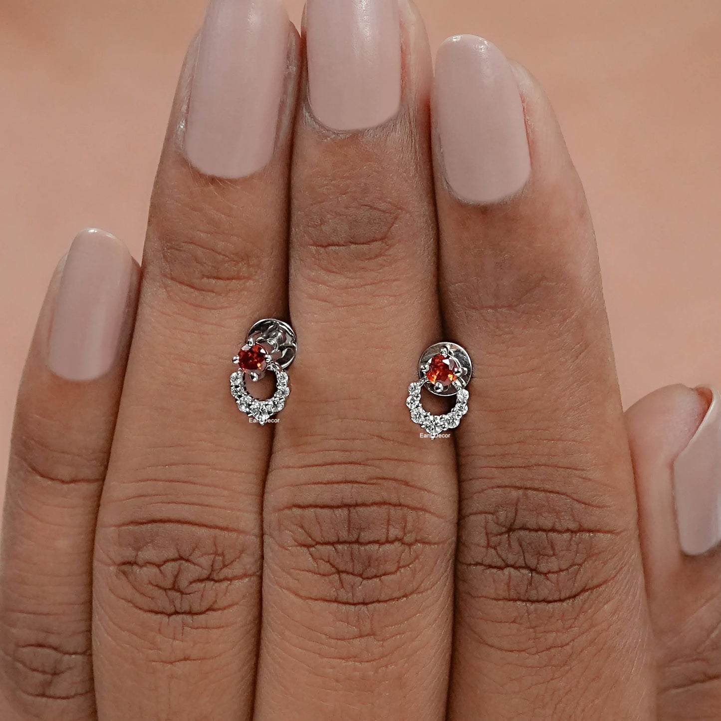 Round Ruby Gemstone And Diamond Drop Earrings