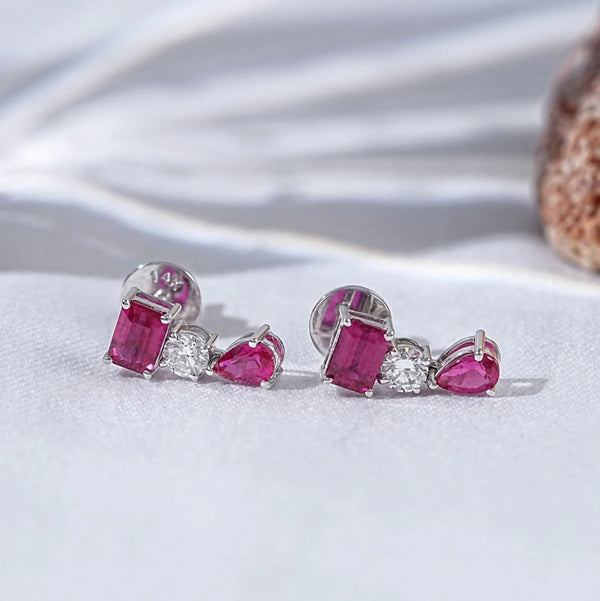 Ruby Emerald And Pear Gemstone Drop Earrings