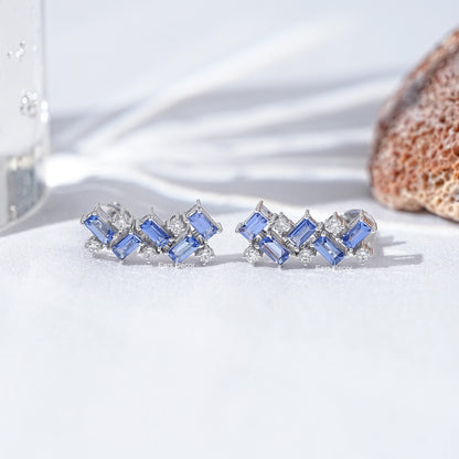 Sapphire Baguette & Round Diamond Drop Earrings