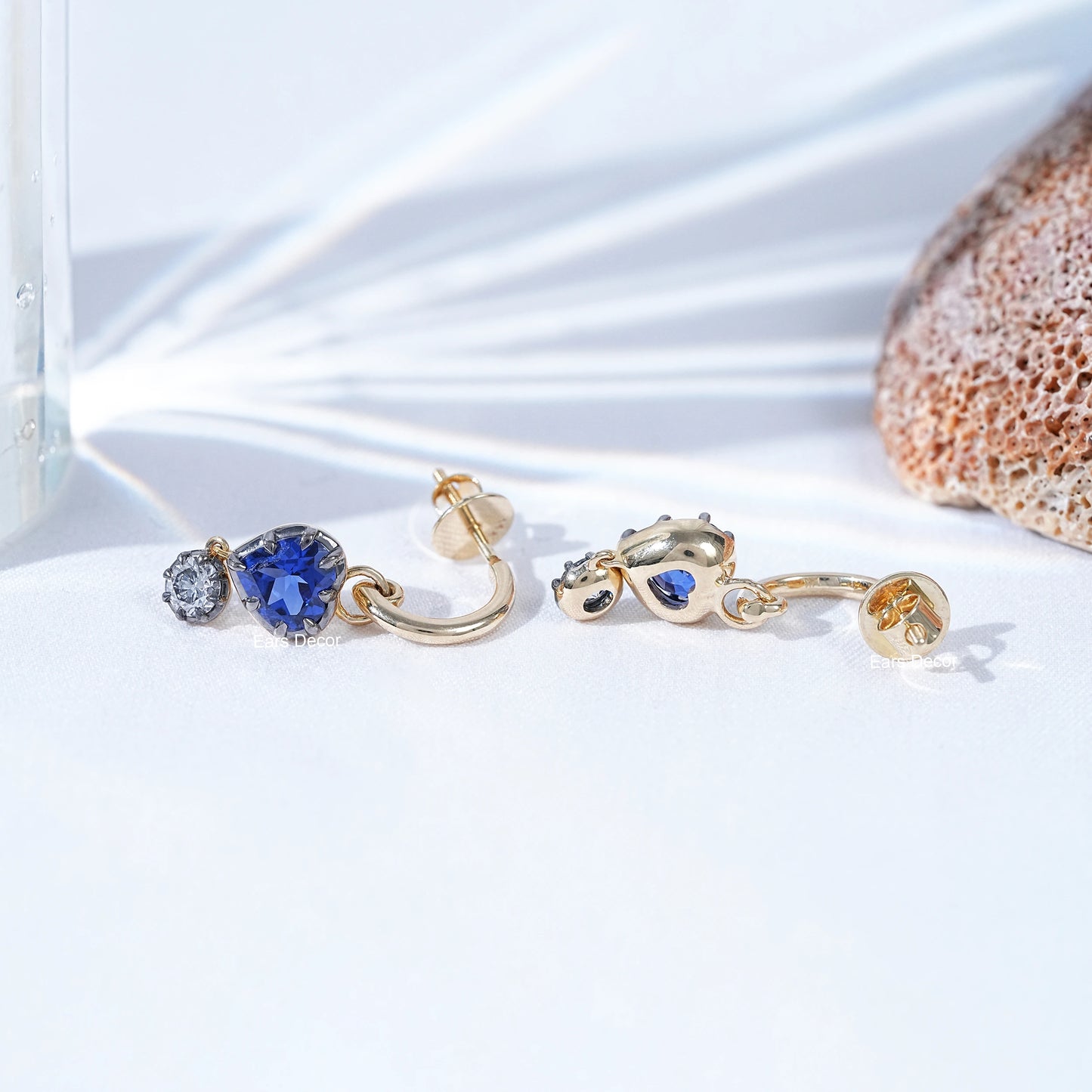 Heart Shaped Sapphire Gemstone Dangle Hoop Earrings