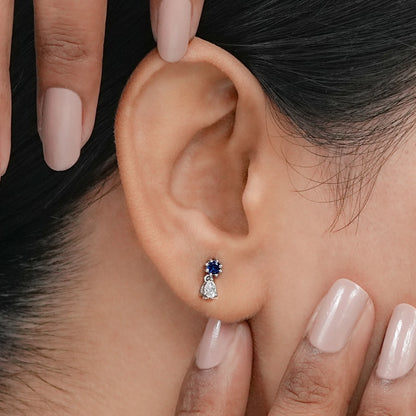Sapphire Round And Pear Lab Diamond Drop Earring