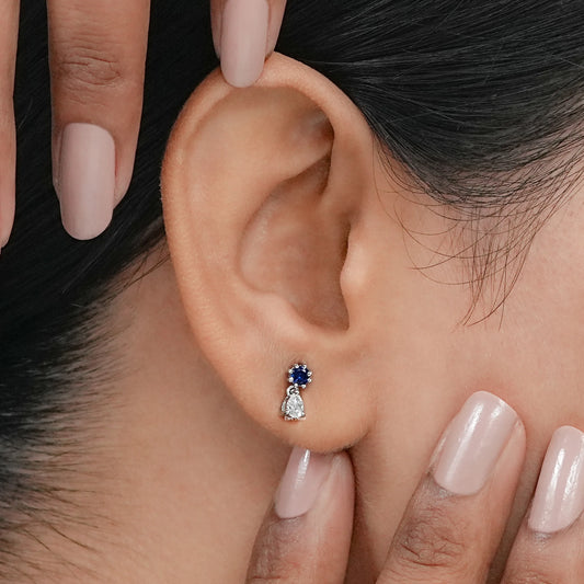 Sapphire Round And Pear Lab Diamond Drop Earring