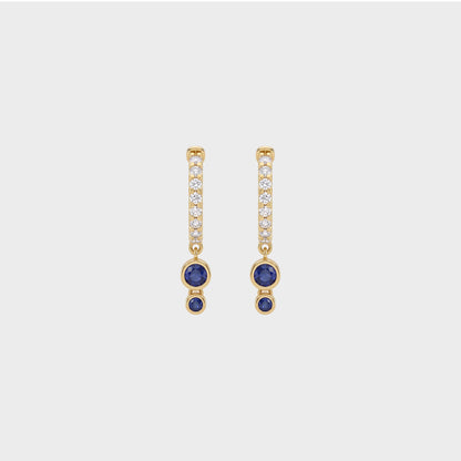 Sapphire Round Gemstone Dangle Huggie Earrings
