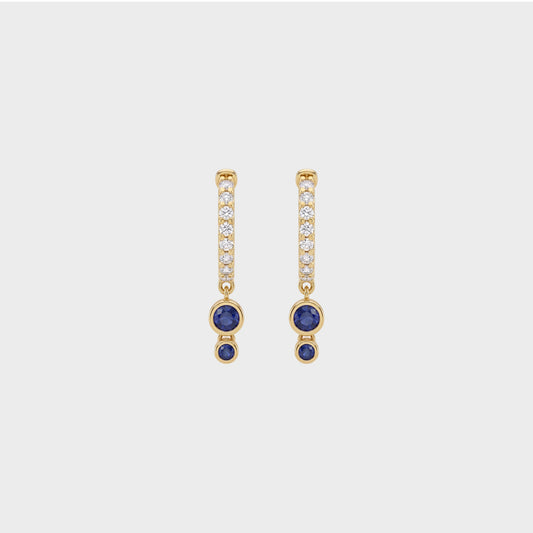 Sapphire Round Gemstone Dangle Huggie Earrings