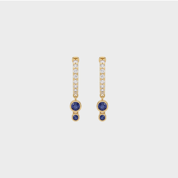 Sapphire Round Gemstone Dangle Huggie Earrings