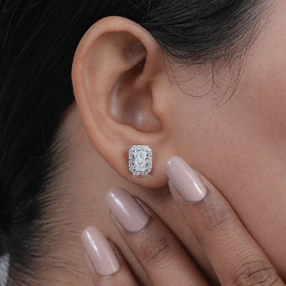 Lab Grown Radiant Diamond Halo Stud Earrings