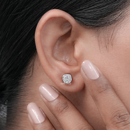 Moissanite Cushion Cut Bezel Set Stud Earrings