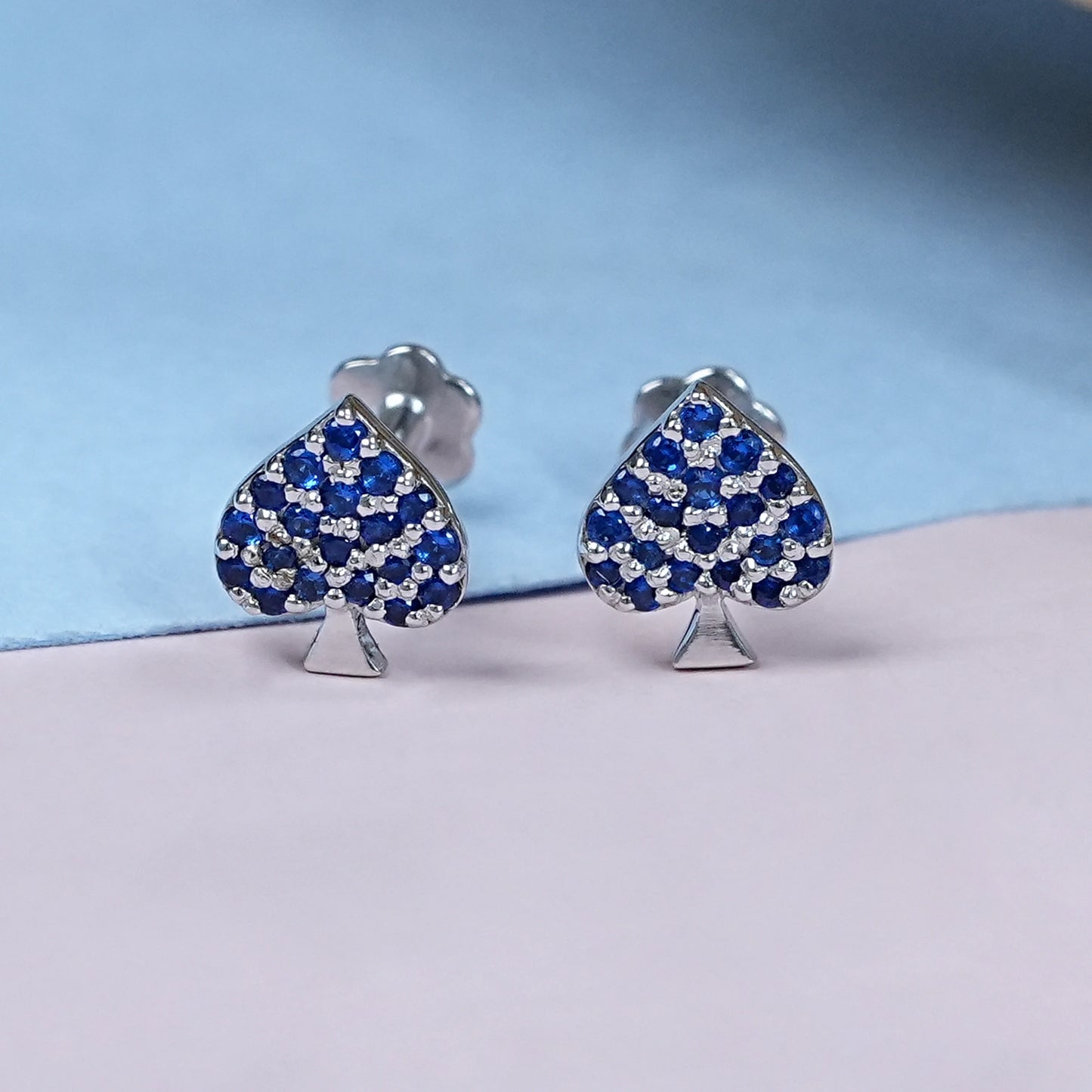 Sapphire Gemstone Spade Symbol Stud Earrings