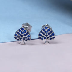 Sapphire Gemstone Spade Symbol Stud Earrings