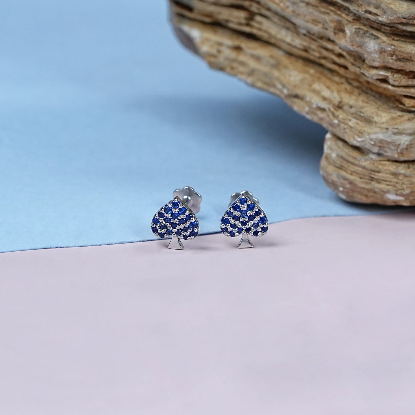 Sapphire Gemstone Spade Symbol Stud Earrings