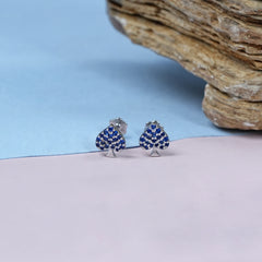 Sapphire Gemstone Spade Symbol Stud Earrings