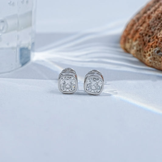 Lab Diamond Square Old Mine Cushion Diamond Bezel Set Stud