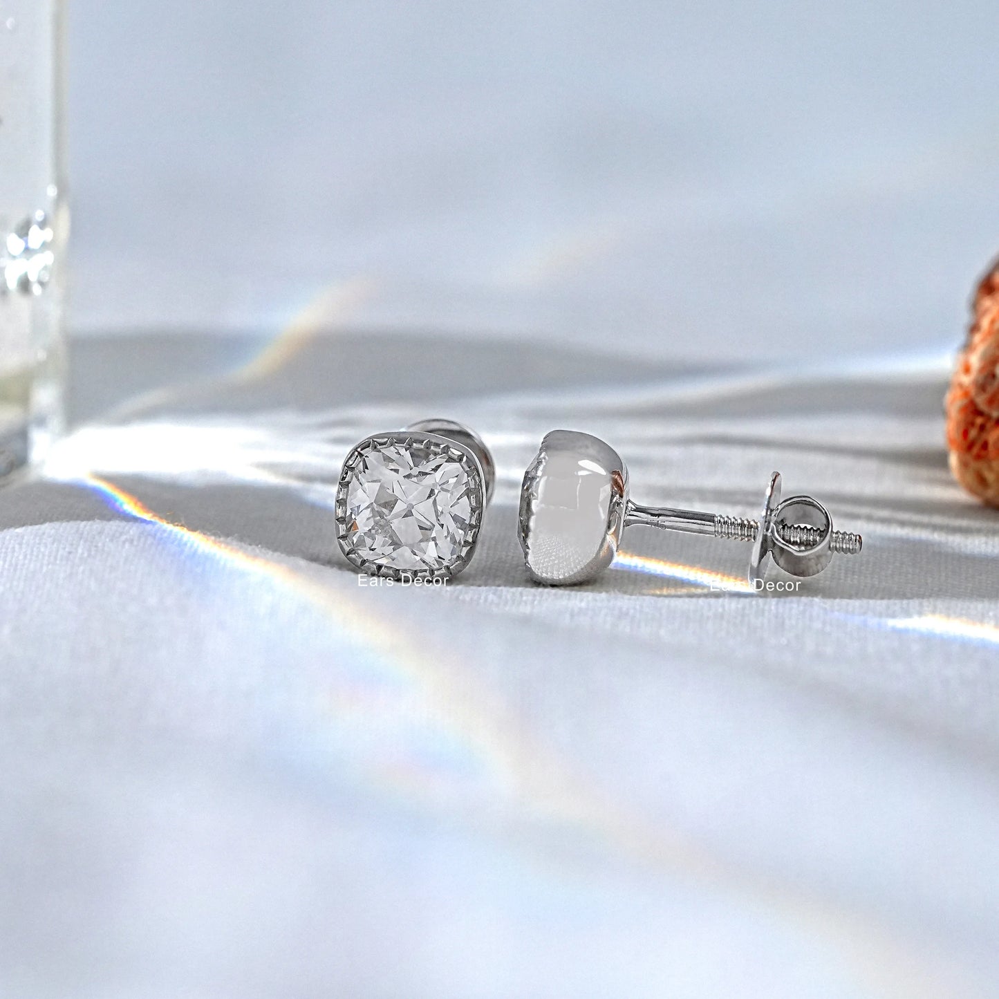 Moissanite Square Old Mine Cushion Cut Stud Earrings