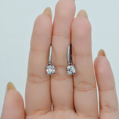 Square Old Mine Cushion Lab Diamond Dangle Earrings