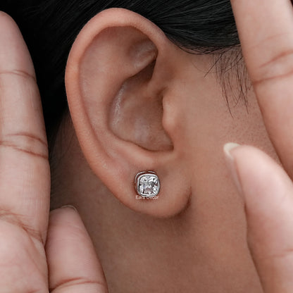 Lab Diamond Square Old Mine Cushion Diamond Bezel Set Stud
