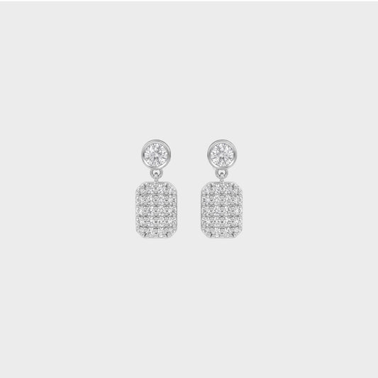 Square Cluster Round Lab Diamond Dangle Earring