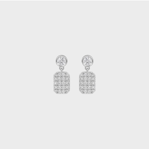 Square Cluster Round Lab Diamond Dangle Earring