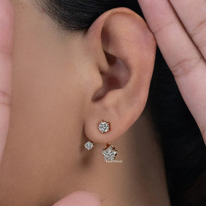 Star Cut Ear Jacket Stud Earring