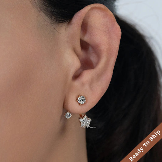 Star Cut Ear Jacket Stud Earring