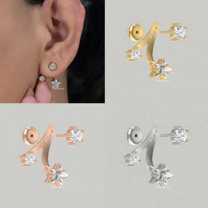 Star Cut Ear Jacket Stud Earring