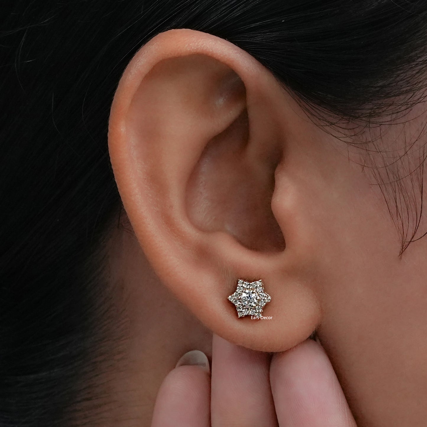Round Cut Lab Diamond Cluster Stud Earrings