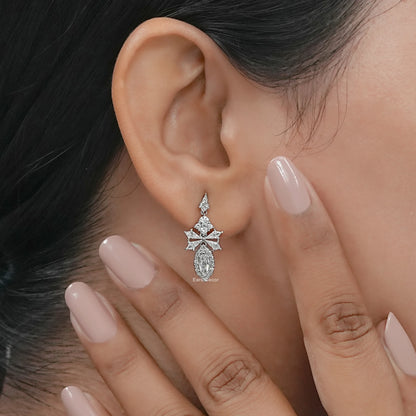 Step Cut Oval and Kite Cut Lab Diamond Dangle Earring