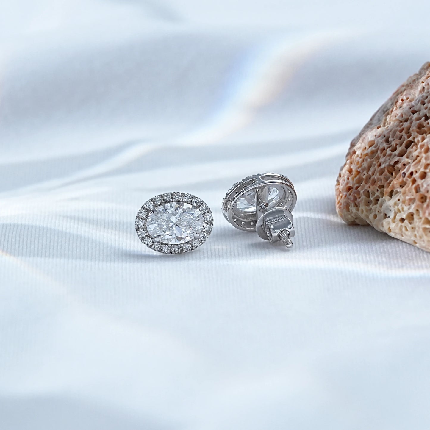 Oval Cut Lab Diamond Halo Earrings
