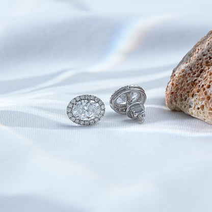 Oval Cut Lab Diamond Halo Earrings