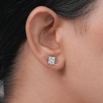 Brilliant Cut Princess Lab Diamond Bezel Set Stud Earrings