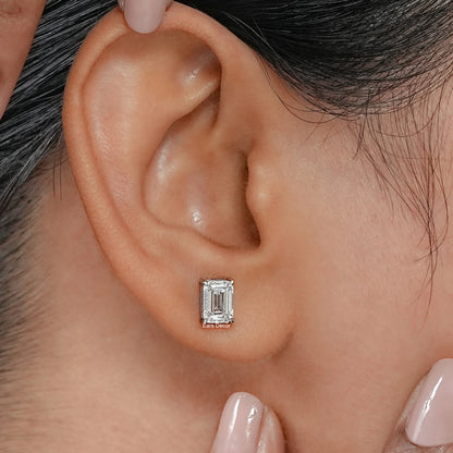 Lab grown emerald diamond stud earrings presenting a sleek elongated silhouette with a clean, refined style suited for effortless everyday elegance.