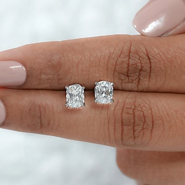 Old Mine Cushion Lab Grown Diamond Stud Earrings