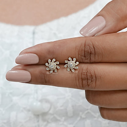 Floral Round Lab Diamond Stud Earring