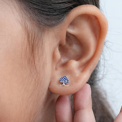 Sapphire Gemstone Spade Symbol Stud Earrings