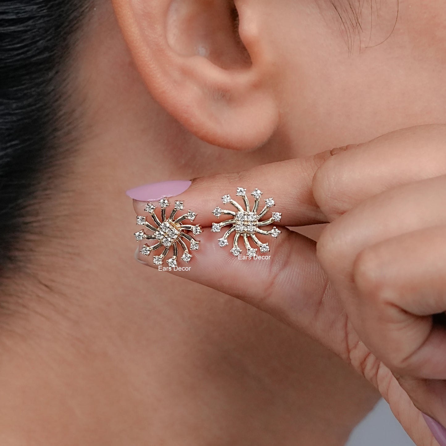 Earth - Mined Round Diamond Cluster Stud Earrings