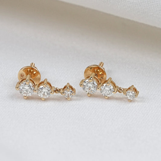 Three Stone Round Lab Diamond Drop Earrings