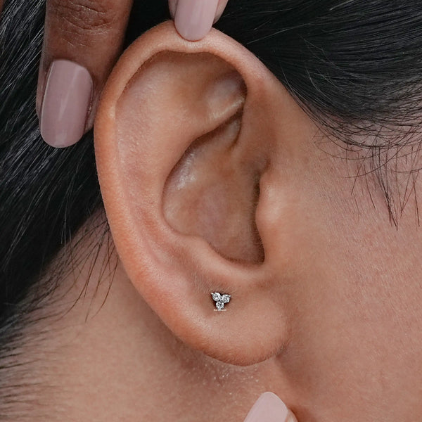 Three Stone Round Diamond Stud Earrings