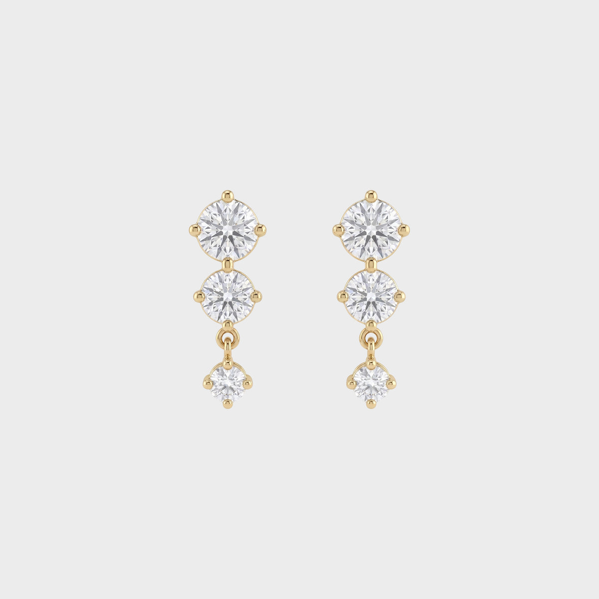Three Stone Round Lab Diamond Drop Earrings