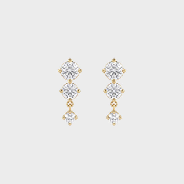 Three Stone Round Lab Diamond Drop Earrings