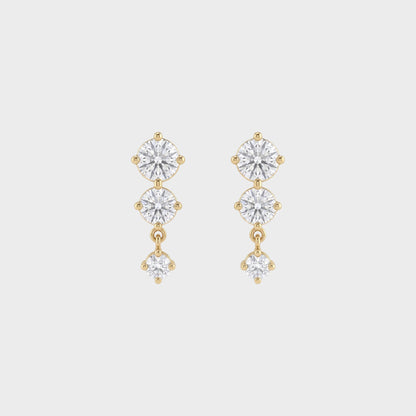 Three Stone Round Cut Drop Earrings